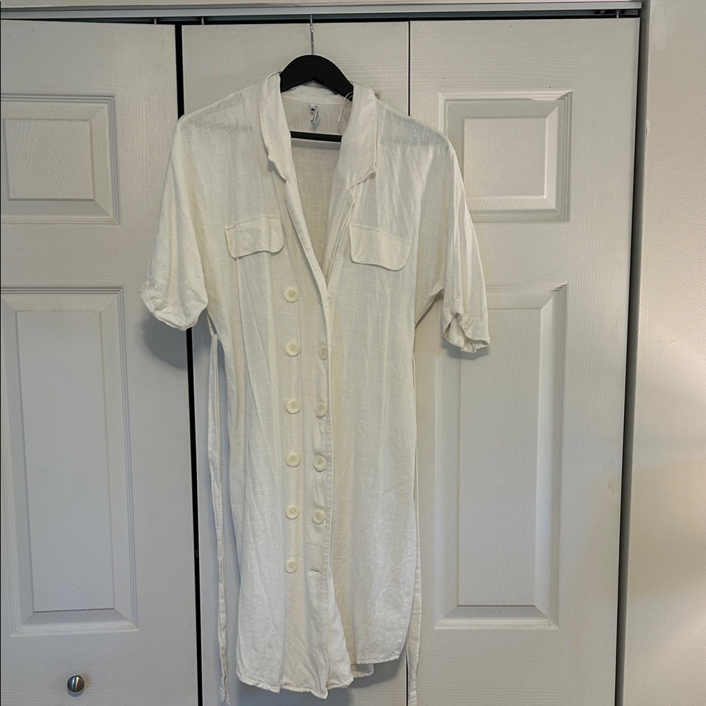 Mango Cream Button-Up Shirt Dress